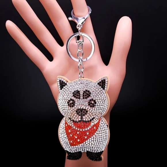 Bling Akita Dog Crystal Rhinestone Keychain Bag Charm - Picture 1 of 11